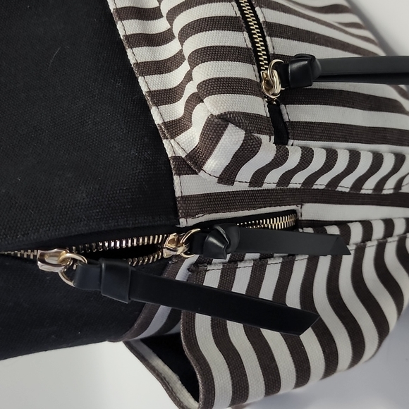 HENRI BENDEL Brown Canvas Stripes Zippered Backpack Large